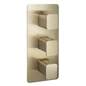 JTP HIX Brushed Brass Vertical Three Outlet Thermostatic Shower Valve