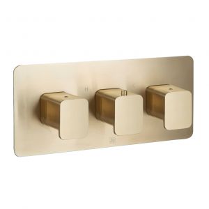 JTP HIX Brushed Brass Horizontal Three Outlet Thermostatic Shower Valve