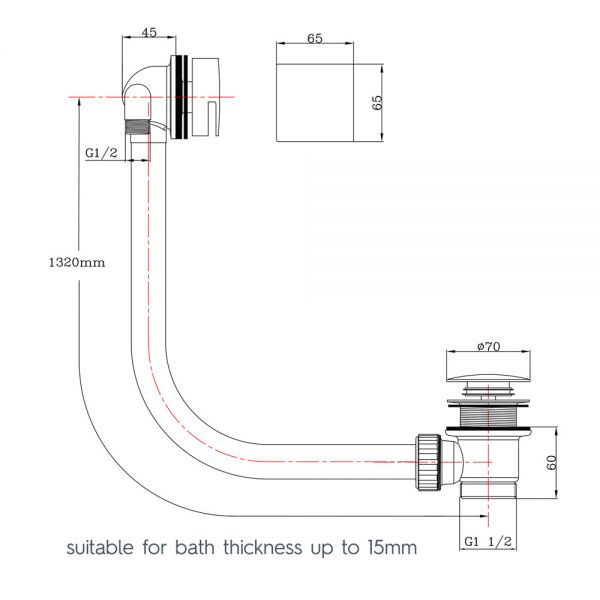 JTP HIX Brushed Brass Overflow Bath Filler with Click Clack Waste #2