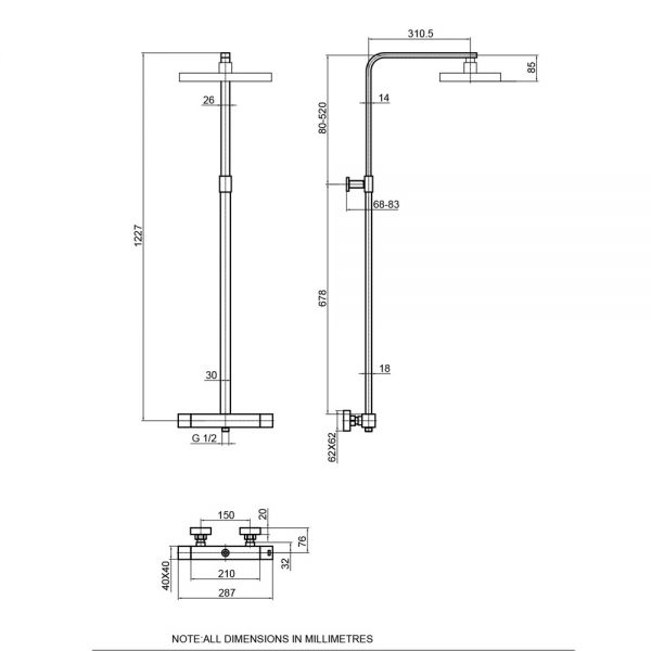 JTP HIX Brushed Brass Thermostatic Exposed Bar Shower Valve Kit with Adjustable Riser #2