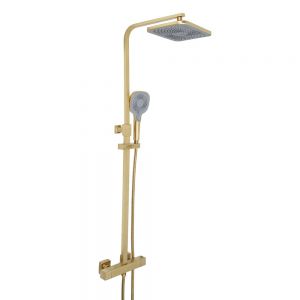 JTP HIX Brushed Brass Thermostatic Exposed Bar Shower Valve Kit with Adjustable Riser