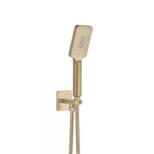 JTP HIX Brushed Brass Square Shower Kit with Wall Outlet, Handset and Hose