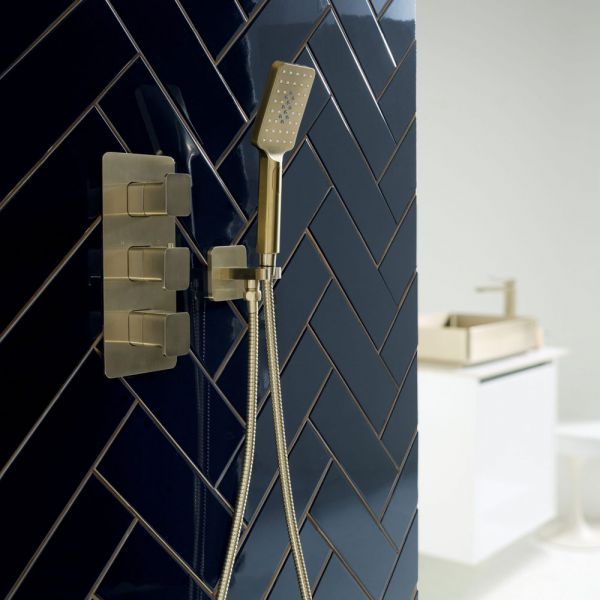 JTP HIX Brushed Brass Square Shower Kit with Wall Outlet, Handset and Hose #3