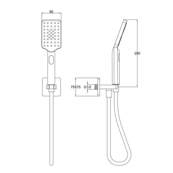 JTP HIX Brushed Brass Square Shower Kit with Wall Outlet, Handset and Hose #2