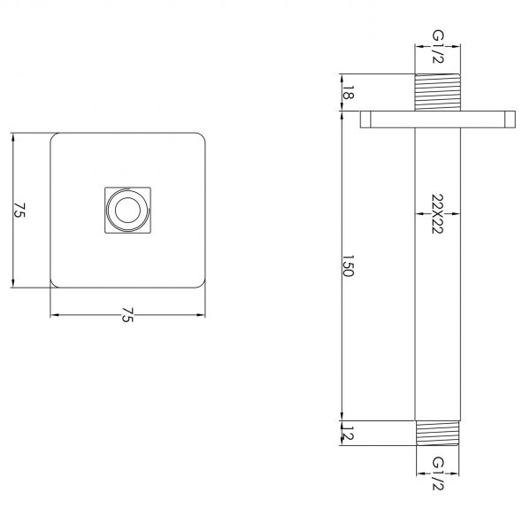 JTP HIX Brushed Black 150mm Square Ceiling Mounted Shower Arm #2