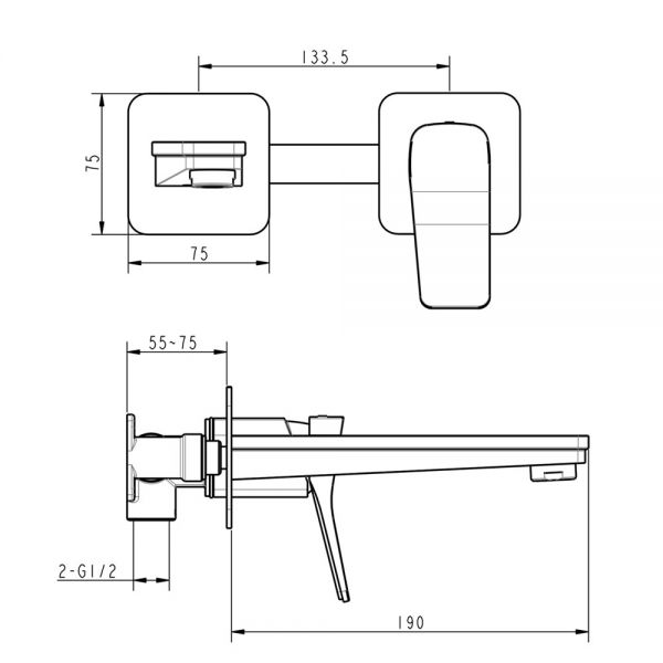 JTP HIX Brushed Black 2 Hole Wall Mounted Basin Mixer Tap #2