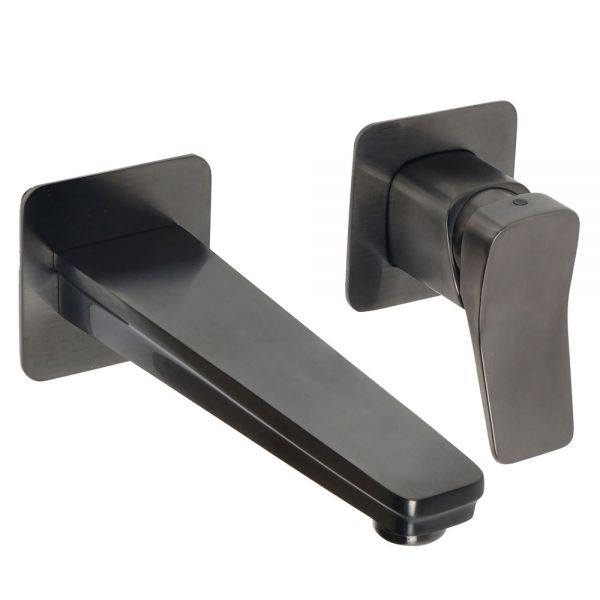 JTP HIX Brushed Black 2 Hole Wall Mounted Basin Mixer Tap