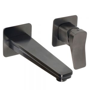 JTP HIX Brushed Black 2 Hole Wall Mounted Basin Mixer Tap