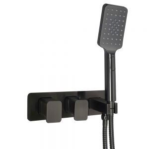 JTP HIX Brushed Black Two Outlet Thermostatic Shower Valve with Handset Kit