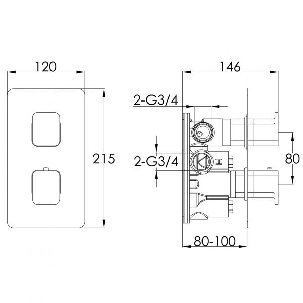 JTP HIX Brushed Black Two Outlet Thermostatic Shower Valve #2