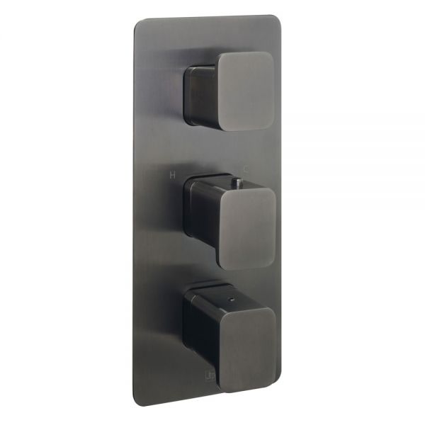 JTP HIX Brushed Black Vertical Two Outlet Three Handle Thermostatic Shower Valve