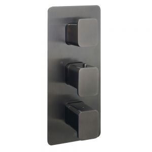 JTP HIX Brushed Black Vertical Two Outlet Three Handle Thermostatic Shower Valve