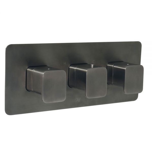 JTP HIX Brushed Black Horizontal Three Outlet Thermostatic Shower Valve