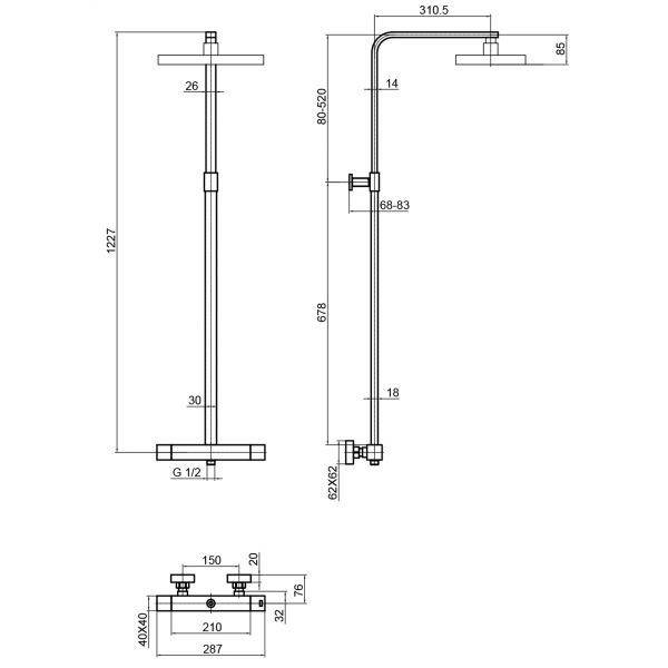 JTP HIX Brushed Black Thermostatic Exposed Bar Shower Valve Kit with Adjustable Riser #2