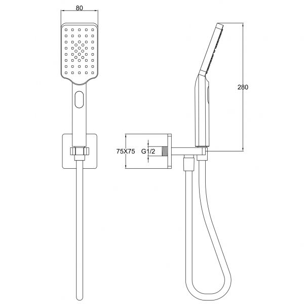 JTP HIX Brushed Black Square Shower Kit with Wall Outlet, Handset and Hose #2