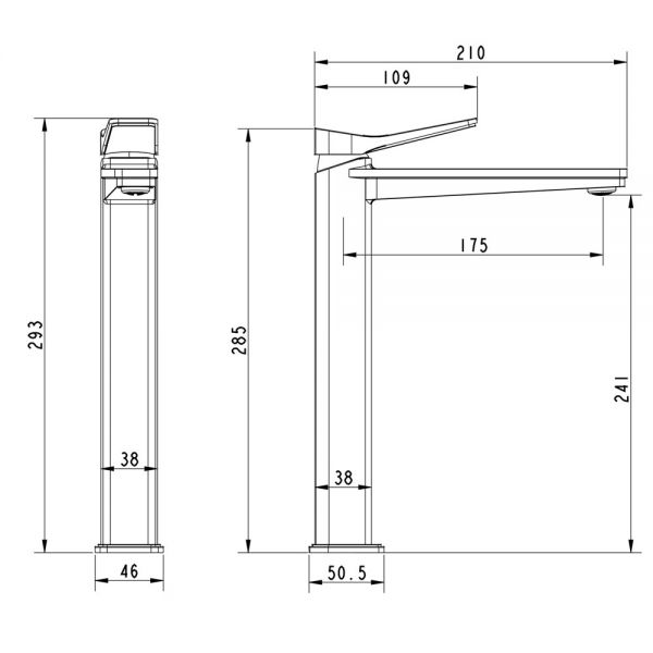 JTP HIX Matt Black Tall Basin Mixer Tap #2
