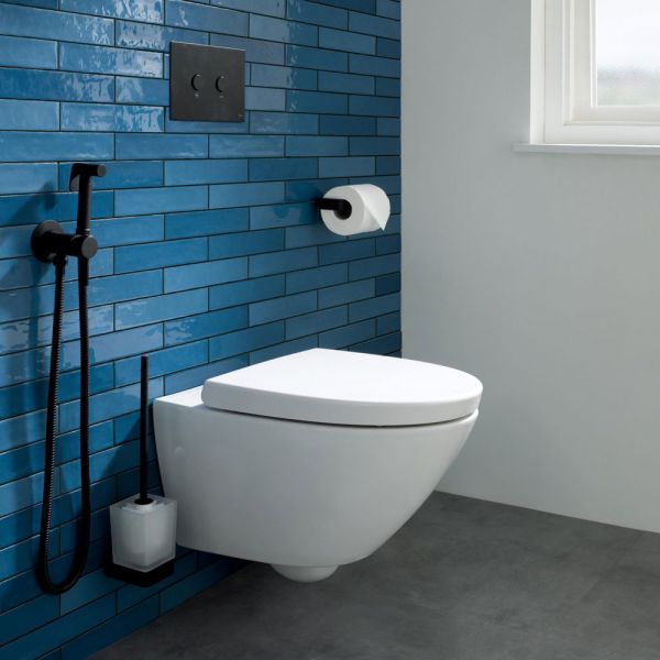 JTP HIX Matt Black Wall Mounted Toilet Brush Set #3