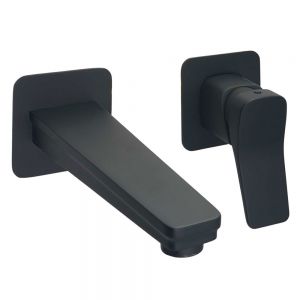 JTP HIX Matt Black 2 Hole Wall Mounted Basin Mixer Tap