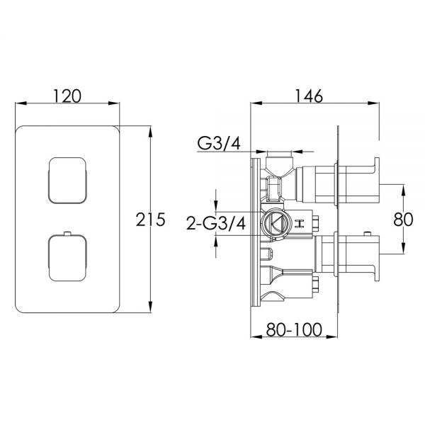JTP HIX Matt Black Single Outlet Thermostatic Shower Valve #2