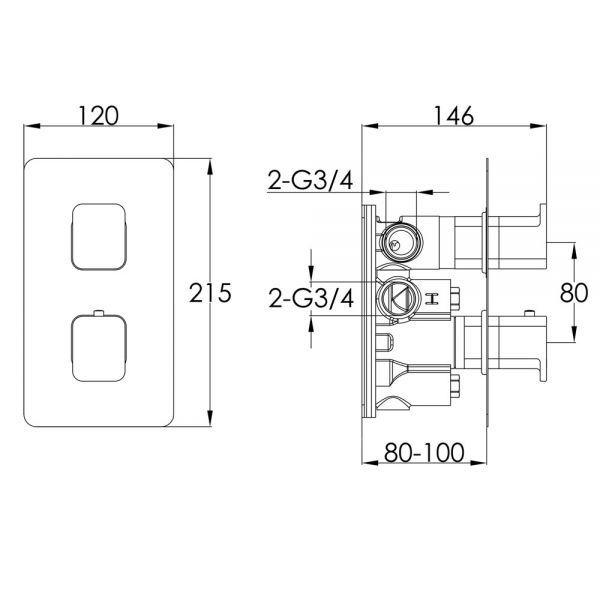 JTP HIX Matt Black Two Outlet Thermostatic Shower Valve #2