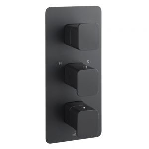 JTP HIX Matt Black Vertical Two Outlet Three Handle Thermostatic Shower Valve