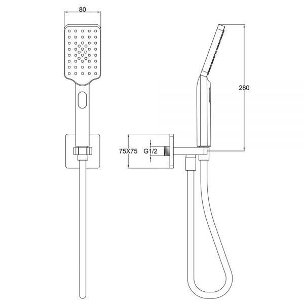 JTP HIX Matt Black Square Shower Kit with Wall Outlet, Handset and Hose #2
