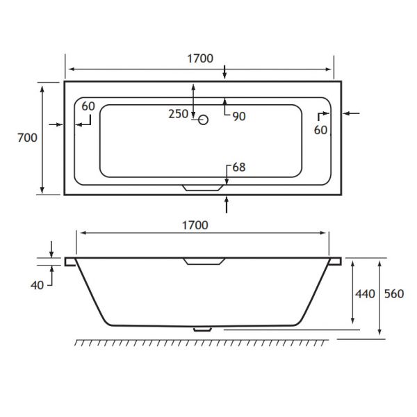 Eastbrook Beauforte Reinforced Portland 1700 x 700 Double Ended Bath with Single Grip #2