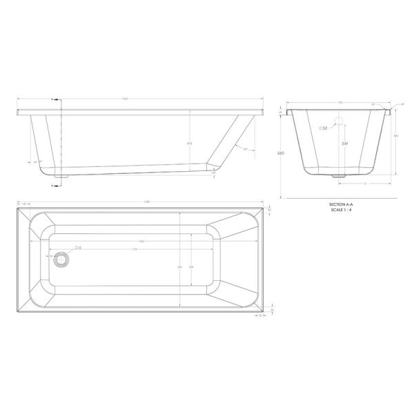 Eastbrook Malin 1650 x 700 Single Ended Bath #3