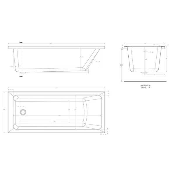 Eastbrook Portland 1650 x 700 Single Ended Bath #3