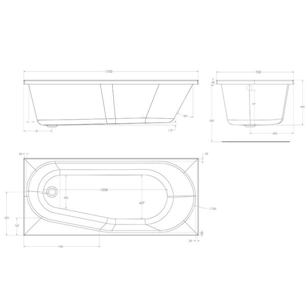 Eastbrook Fitzroy 1700 x 750 Single Ended Bath LH #2