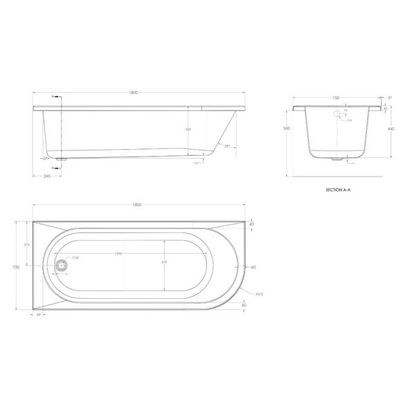 Eastbrook Biscay 1800 x 750 Left Hand Single Ended Bath #3
