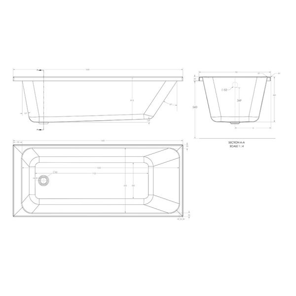 Eastbrook Beauforte Reinforced Malin 1650 x 700 Single Ended Bath #3