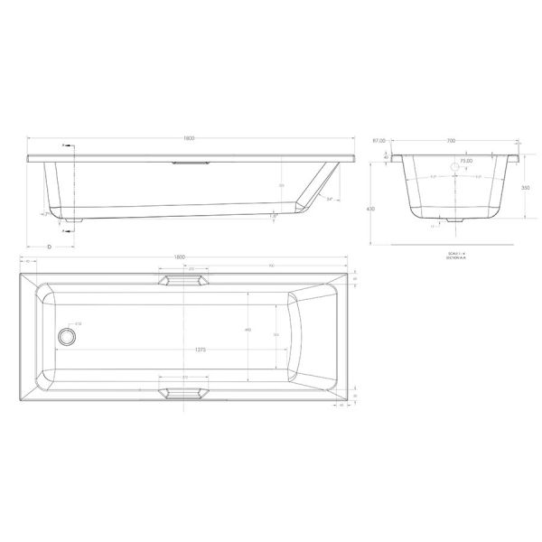 Eastbrook Beauforte Reinforced Portland Low Level 1800 x 700 Single Ended Bath with Twin Grips #4