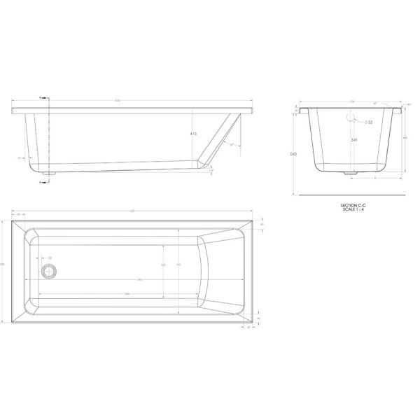 Eastbrook Beauforte Reinforced Portland 1650 x 700 Single Ended Bath #3