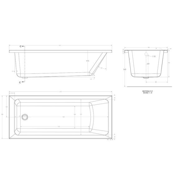 Eastbrook Beauforte Reinforced Portland 1675 x 700 Single Ended Bath #3