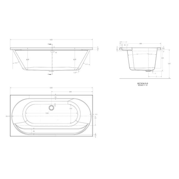 Eastbrook Beauforte Reinforced Biscay 1600 x 800 Double Ended Bath #2