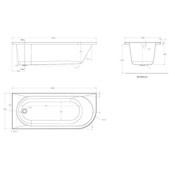 Eastbrook Beauforte Reinforced Biscay 1650 x 700 Left Hand Single Ended Bath #3