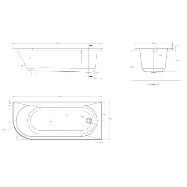 Eastbrook Beauforte Reinforced Biscay 1650 x 700 Right Hand Single Ended Bath #3