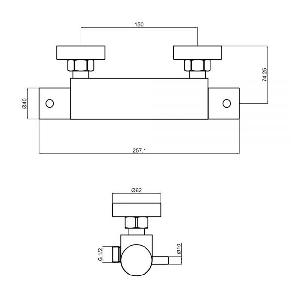 JTP Florence Chrome Wall Mounted Thermostatic Mixer Bar Valve #2