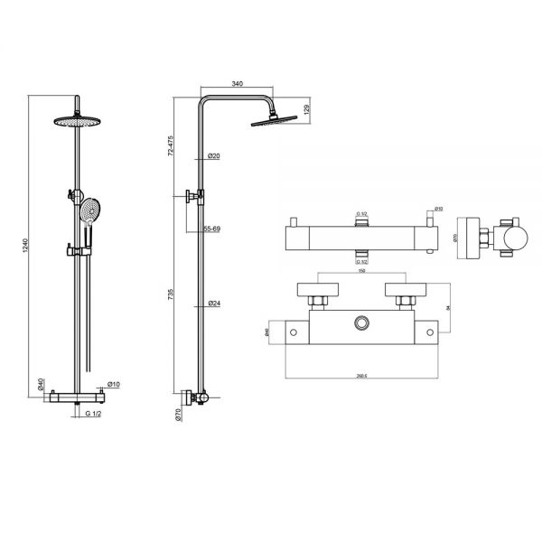 JTP Florence Chrome Thermostatic Exposed Bar Shower Valve Kit with Adjustable Riser #2