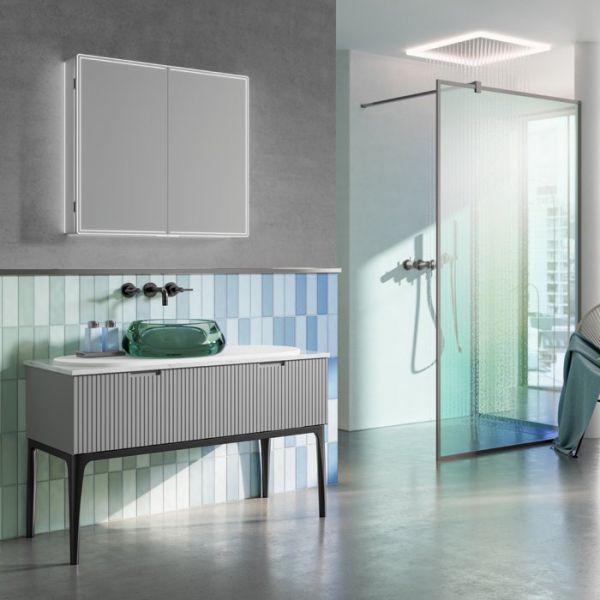 HIB Isoe 80 LED Double Door Mirrored Bathroom Cabinet