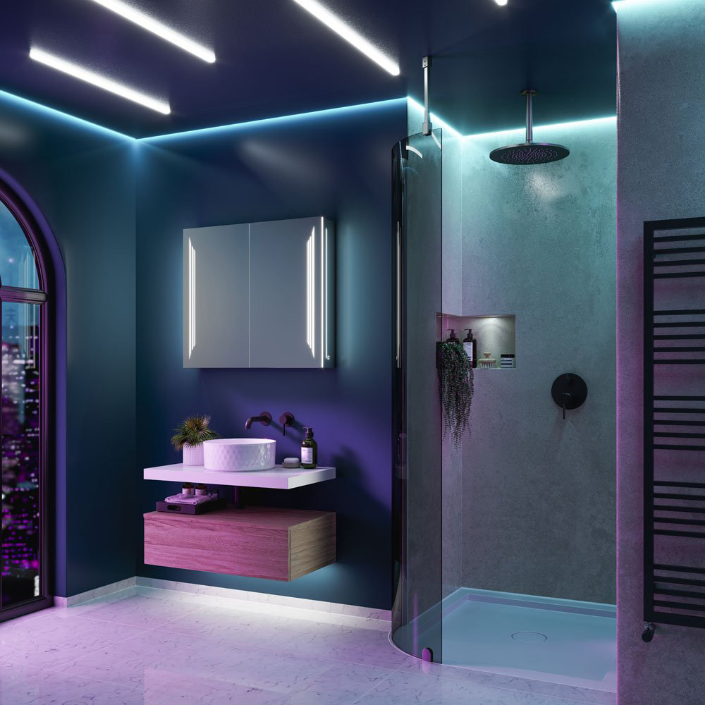 HIB Dimension 80 LED Bluetooth Mirrored Double Door Bathroom