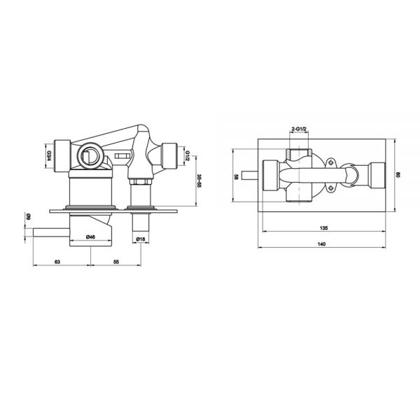 JTP Florence Chrome Two Outlet Manual Shower Valve with Diverter #2