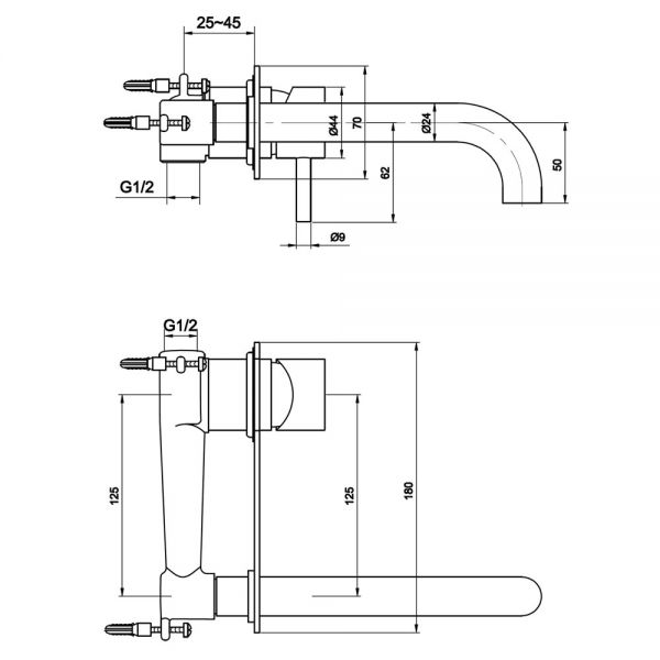 JTP Florence Chrome Wall Mounted Basin Mixer Tap 120mm #2