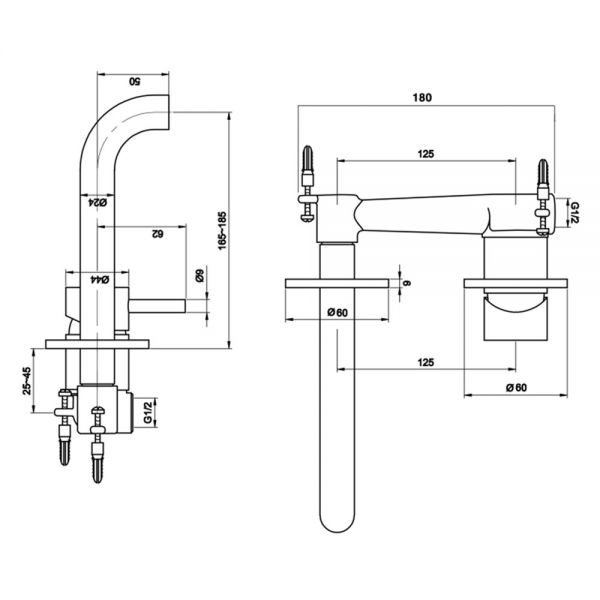 JTP Florence Chrome 2 Hole Wall Mounted Basin Mixer Tap 195mm #2