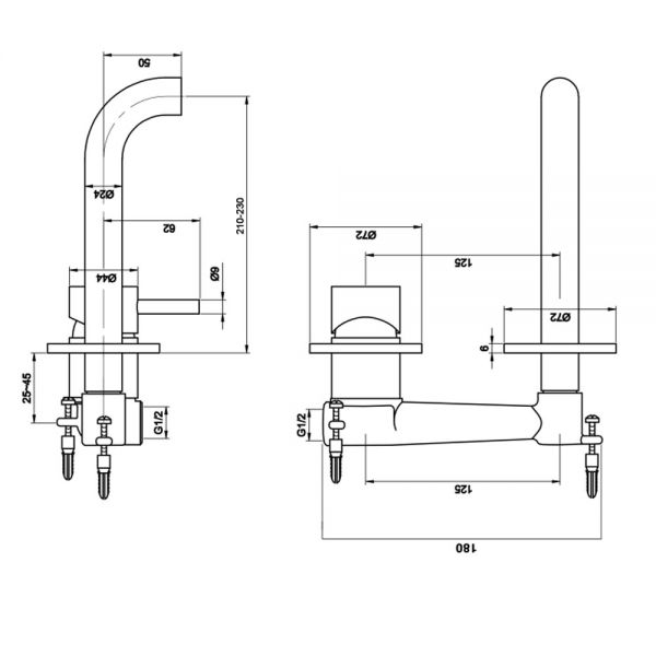 JTP Florence Chrome 2 Hole Wall Mounted Basin Mixer Tap 240mm #2