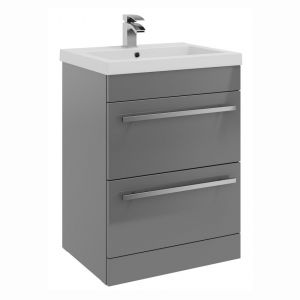 Kartell Purity 600 Storm Grey Gloss 2 Drawer Floor Standing Vanity Unit and Mid Depth Basin