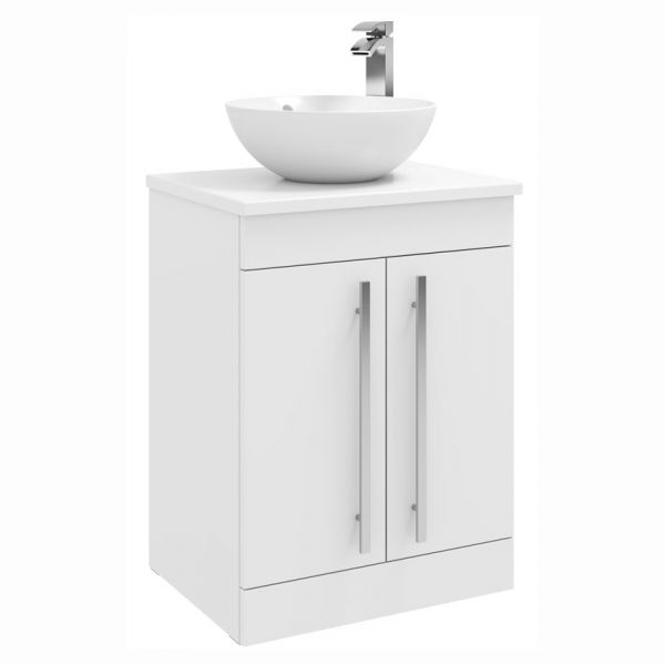 Kartell Purity 600 Storm White 2 Door Floor Standing Vanity Unit with Worktop and Countertop Basin