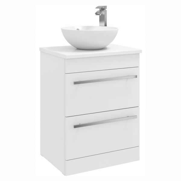 Kartell Purity 600 White 2 Drawer Floor Standing Vanity Unit with Worktop and Countertop Basin