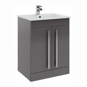 Kartell Purity 600 Storm Grey Gloss 2 Door Floor Standing Vanity Unit and Basin